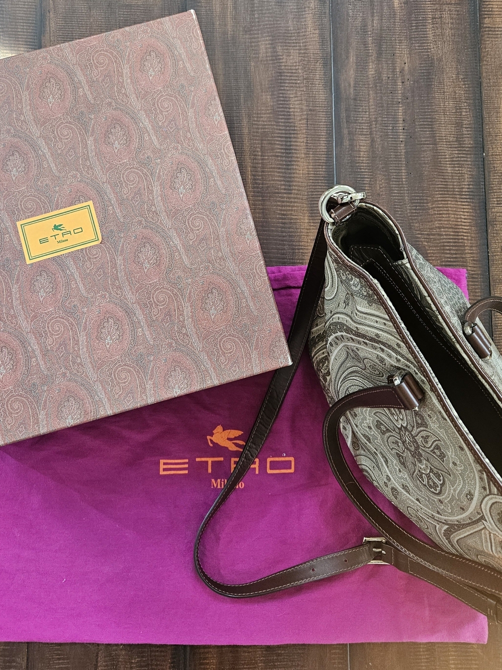 ETRO Milano Paisley Canvas & Leather Tote in Brown - Picture 2 of 10